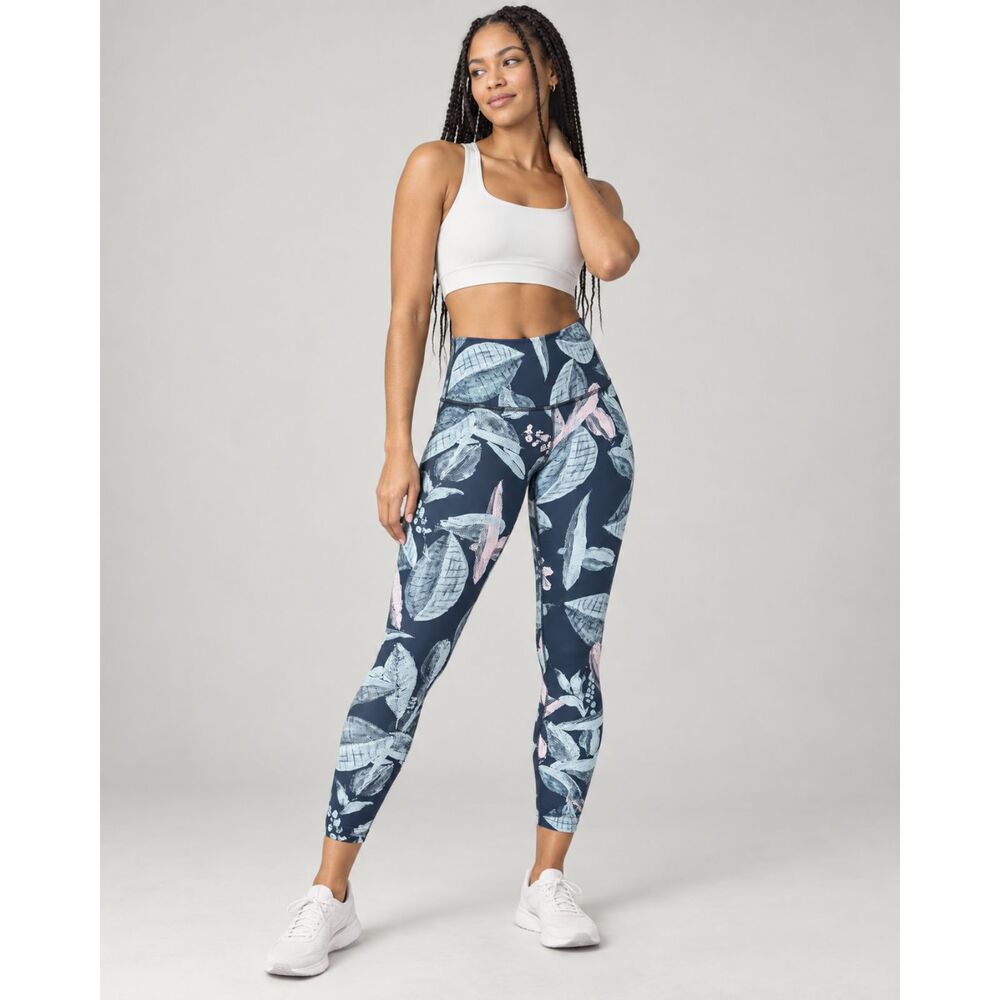 Apana Blue Tropical Floral Leaf Print Athletic Leggings